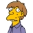 Pixelated cartoon character with yellow skin, brown hair, and purple shirt in profile view looking left.