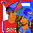 A 3x3 contact sheet of pixel art frames showing a cartoon couple in red and blue outfits with repeated text elements "SIX" and "I love my body!" across multiple panels.
