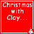 Red square icon with white text "Christmas with Clay..." and a small pixelated Christmas tree in the bottom-right corner.
