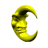 Yellow crescent moon-shaped icon with a human face, displaying multiple facial expressions and rotation angles