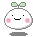 Two pixel-art character frames side-by-side on a gray background, each with green leaf-like top elements and pink cheeks.