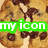 Static image of chocolate chip cookies with green text overlays reading 'my icon DOES have a cookie' in pixelated font.