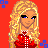 A static pixel art buddy icon featuring a blonde cartoon woman in red dress with blue text on red background, part of an animated contact sheet frame set.