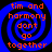 Four identical blue spiral backgrounds with black outlines and orange text reading "tim and harmony dont go together" arranged in a