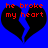 Two identical pixelated broken heart icons with red text 'he broke my heart' on a blue background.