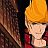 Pixelated static icon showing partial figure with yellow hair and brown clothing against dark background.