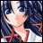 A pixelated anime-style character with blue hair and a white shirt appears on the left side of a contact sheet, while the right side displays