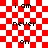 Red and white checkered background with repeated text 'i am never on i am never on' in black pixelated font, featuring a red translucent overlay that shifts position across frames.