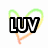Animated icon with heart outline and text changing from LUV to ROX to MY SOX over time.