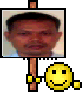 nine pixelated images showing a person in various head positions with a yellow smiley face icon attached to the right side