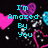 Pixelated image with cyan text reading "I'm Amazed By You" over a black background with pink and purple hearts and scattered white dots.