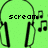 Green background with black stick-figure characters holding musical notes and text reading "scream," "me," and "love song."