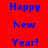 Red background with blue text reading 'Happy New Year!' in two , partially obscured by white horizontal bars