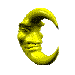 Yellow crescent-shaped object with a face, rotating through multiple angles against a gray background.