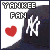 Pixelated 'YANKEE FAN' text above a red heart and white NY logo on dark background.