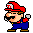 Pixelated Mario character in red cap, blue overalls, and white gloves shown across three sequential poses with slight body shifts.