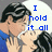 A four- pixel art animation of a man and woman embracing under a moon, with blue text changing