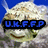 A pixelated fish-like creature with a light brown and white patterned body, blue eyes, and a small smile against a solid blue background.