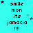 Pixelated turquoise background with black text and star symbols, showing repeated 'smile mon its jamacia !!!!' phrases in a . Animated stars shift positions across frames