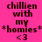 Four pixelated text in pink, orange, yellow, and peach display 'chillien with my *homies* <3' across a