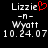 Pixelated text displays 'Lizzie' with a red heart symbol, '-n-', 'Wyott', and date '10.24.07' on black background.