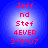 Pixelated red text on blue gradient background with white glow, four identical circular frames arranged in a