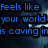 Blue text on dark background with white floral elements, displaying partial song lyrics in a pixelated font.