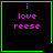 Four identical pixelated display 'i love reese' text with green borders, each containing a distinct small symbol in the bottom-right corner