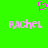 Green background with pink pixelated text 'RACHEL' on left and right, a small pink heart symbol above center.