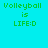 Green pixelated text on cyan background reads "Volleyball is LIFE:D" with one instance showing a bright white circular glow effect.