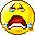Yellow circular emoji with red mouth, blue tears, and furrowed brows in crying expression across multiple positions