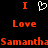 Pixelated red and white text on black background with heart symbol between two 'I' letters above 'Love' and 'Samantha' text.