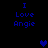 Blue pixelated text "I Love Angie" appears in four positions around a central blue heart on black background, with the heart moving between top-right and bottom-left across observations.