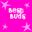 A static image with a bright pink background featuring multiple light pink stars and four instances of the text 'best buds' in white pixelated font.