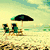 A six- of pixelated summer-themed images with text overlays on solid backgrounds