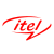 Red pixelated logo with stylized text 'itel' enclosed in a curved outline on white background.