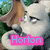 Pixelated cartoon cat with closed eyes and pink cheeks, holding a sign that changes text across four