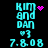 Pixelated cyan text 'KIM and DAN' with pink heart symbol, number '7.8.08', and small pink dots on black background.