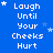 Blue background with white pixelated text 'Laugh Until Your Cheeks Hurt' repeated in a , scattered small stars as accents