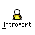 Pixelated character with white head and yellow torso in six positions, text below each reads 'Introvert', one character has a speech bubble saying 'GO AWAY..'