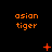 Orange pixelated text 'asian tiger' repeated across a black background with animated orange symbols appearing and disappearing between