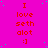 A static image with a bright pink background, scattered cyan dots, and repeated red text reading "I love seth alot :)" in a pattern
