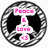 Circular pixelated icon with black and white checkered border, pink text reading "Peace & Love" in the center, and a small pink heart symbol below the text.