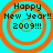 Four identical circular icons with orange rings and cyan background display "Happy New Year!! 2009!!!" text in black pixelated font.