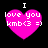 Four identical pink heart-shaped icons with white text 'I love you kmb<3 =)' on black background, arranged in a