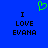 Blue background with black text reading "I LOVE EVANA" on both sides and a green pixelated heart symbol above the left side.