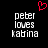 Pixelated text reads 'peter loves kabina' in two identical vertical with a red heart symbol above center on black background