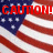 American flag background with red pixelated text reading 'CAUTION! I have an American attitude and i know how to use it' in four