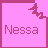 Pixelated of six with pink and white backgrounds, displaying variations of the name "Nessa" in purple text alongside small heart symbols