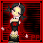 Animated contact sheet of a pixel art character with long dark hair and yellow face against red striped background, displaying sequential text changes from 'Don't make me bite you' across 24 frames.